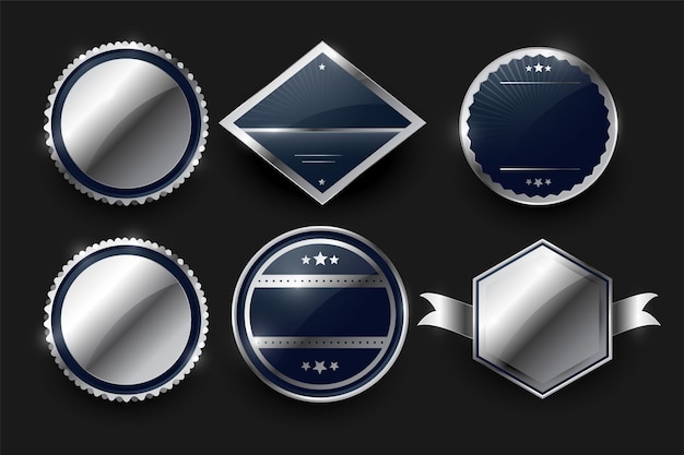 Free vector shiny and blank round metal emblem element design in set