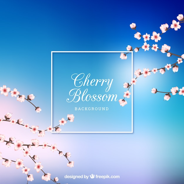 Free Vector shiny blue cherry blossom background