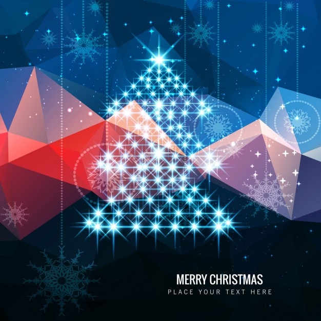 Free Vector shiny christmas tree on polygonal background