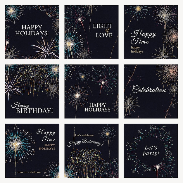 Free Vector shiny fireworks template vector for social media post with editable text set compatible with ai