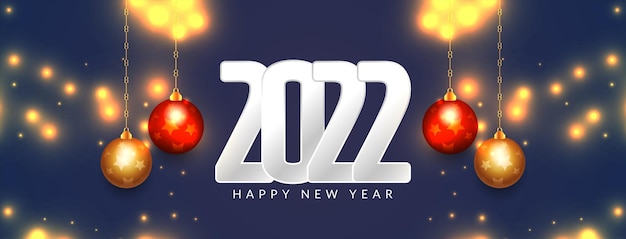 Shiny glossy Happy new year 2022 greeting banner design vector