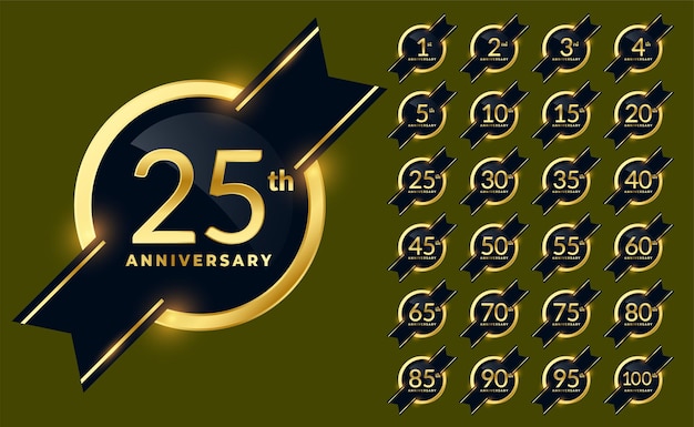 Free vector shiny golden anniversary labels badge set