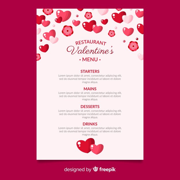 Shiny hearts valentine menu template