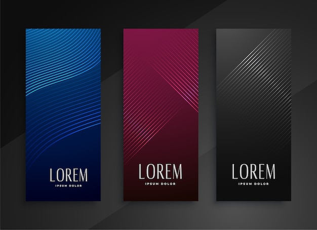 Shiny line style vertical banners set design