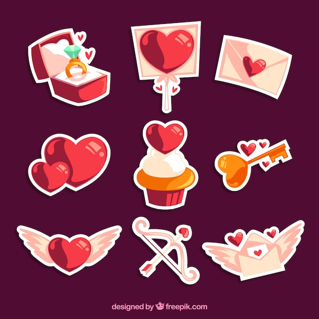 Free vector shiny love stickers pack