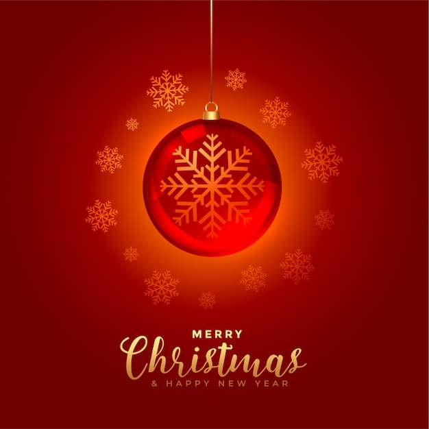 Shiny merry christmas red background with bauble