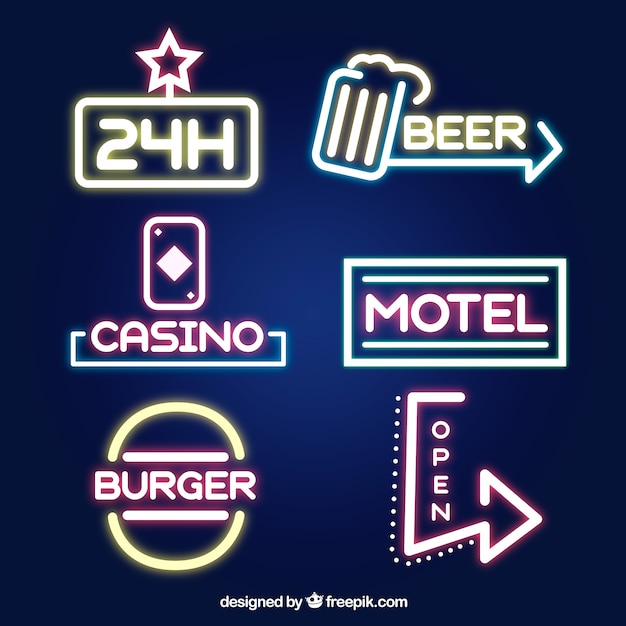 Shiny neon light signages for establishments