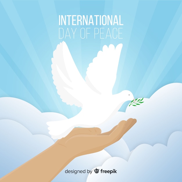 Shiny peace day background with white dove