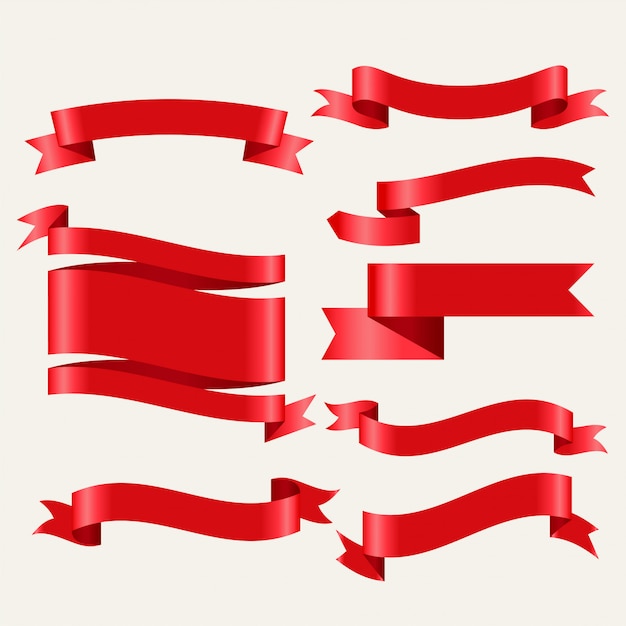 Shiny red classic ribbons set in 3d style