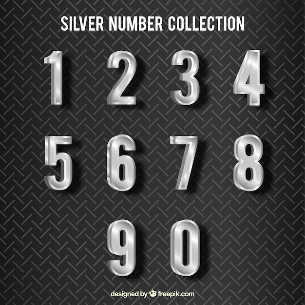 Shiny silver number collection