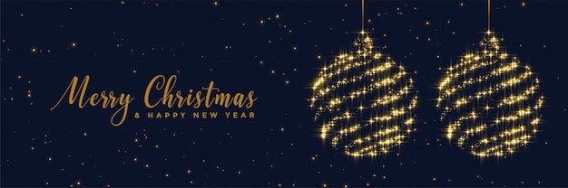 Shiny sparkles christmas balls banner design