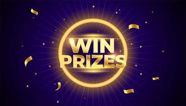 Free vector shiny win prize banner for lucky winners celebration with golden confetti vector