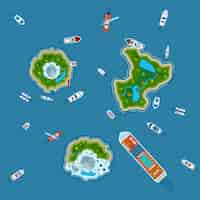 Free vector ships around islands top view