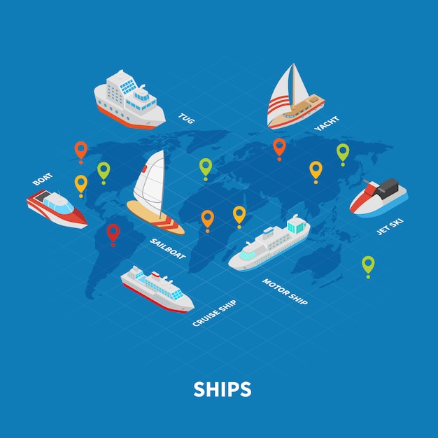 Free vector ships isometric infographics