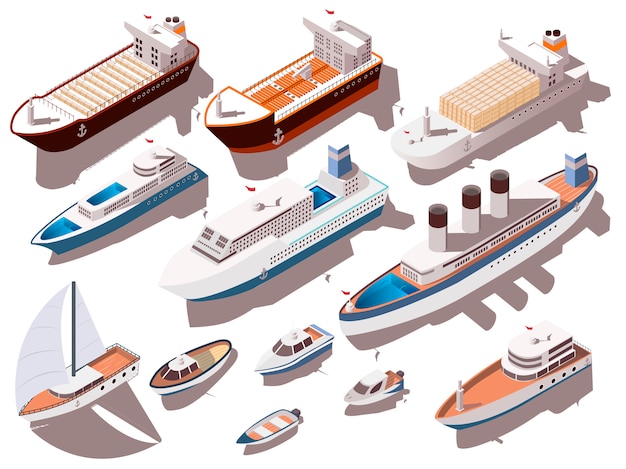 Free vector ships isometric set