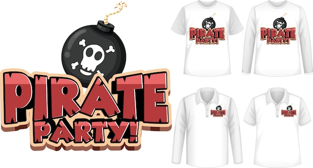 shirts set with pirate party cartoon