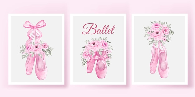 Free Vector shoes ballerina poster with rose pink watercolor set