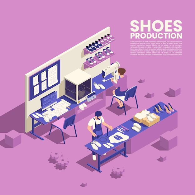 Free Vector shoes production poster with footwear quality symbols isometric illustration