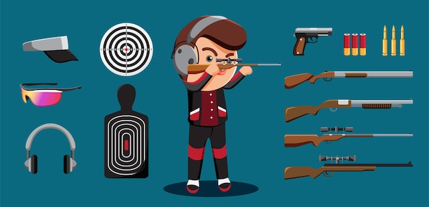 Free Vector shooter athlete cartoon player and equipment set such as uniform