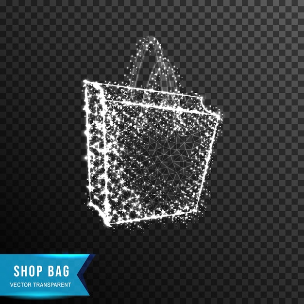 Shop bag from connecting dot and line light effect vector illustration isolated on transparent background