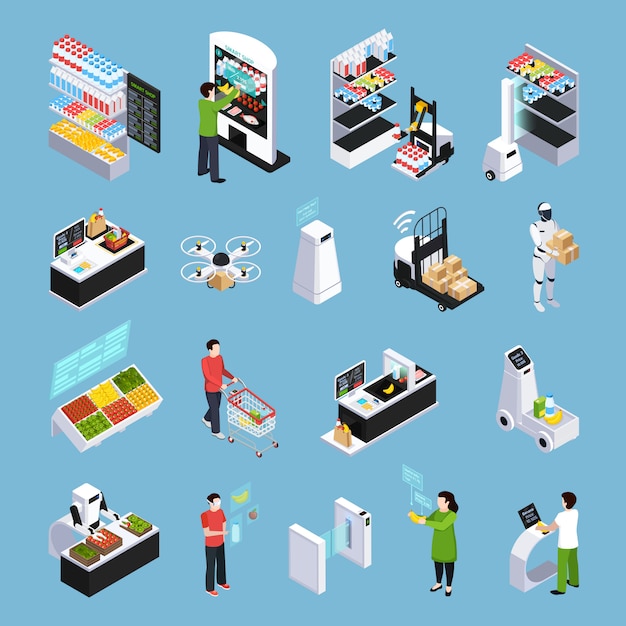 Free Vector shop of future isometric icons