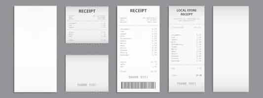 Free vector shop receipts, paper cash checks with barcode.