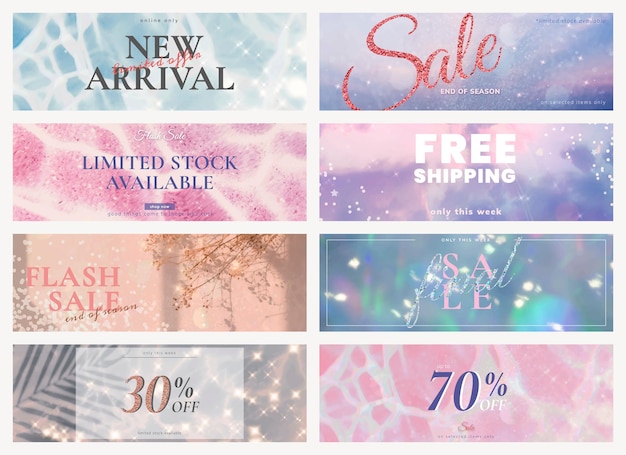 Free vector shop sale banner template vector glitter set for social media ad