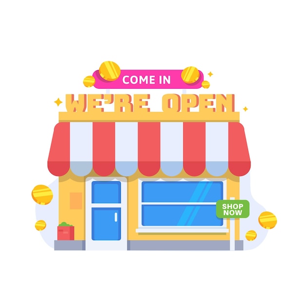 Shop with the sign open illustration