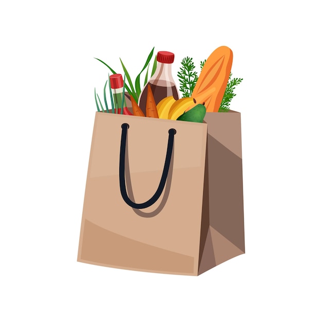 Free Vector shopping bag basket composition with isolated image of food products in paper bag