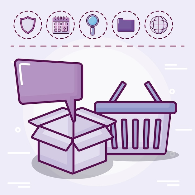 Shopping basket with set icons