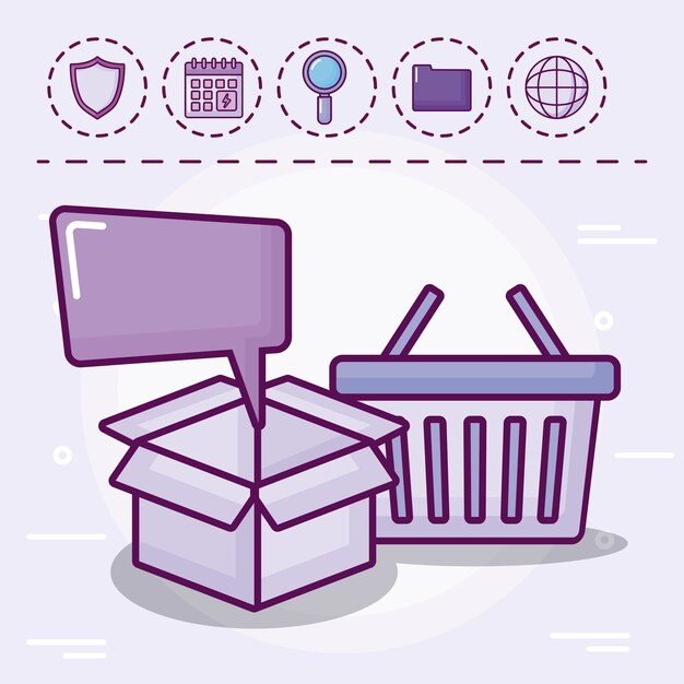 Shopping basket with set icons