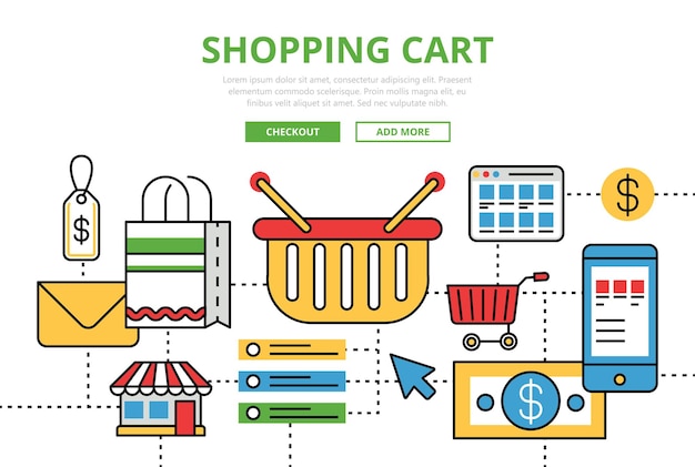 Shopping Cart concept flat line art icons