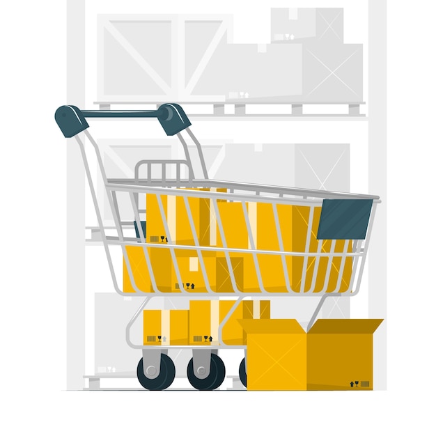 Free Vector shopping cart with boxes concept illustration