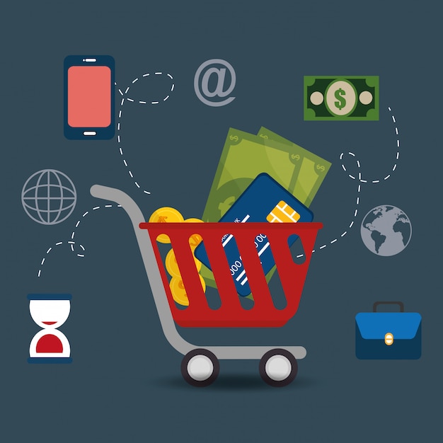 Free Vector shopping cart with electronic commerce icons