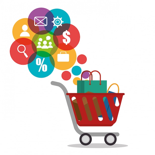 shopping cart with electronic commerce icons