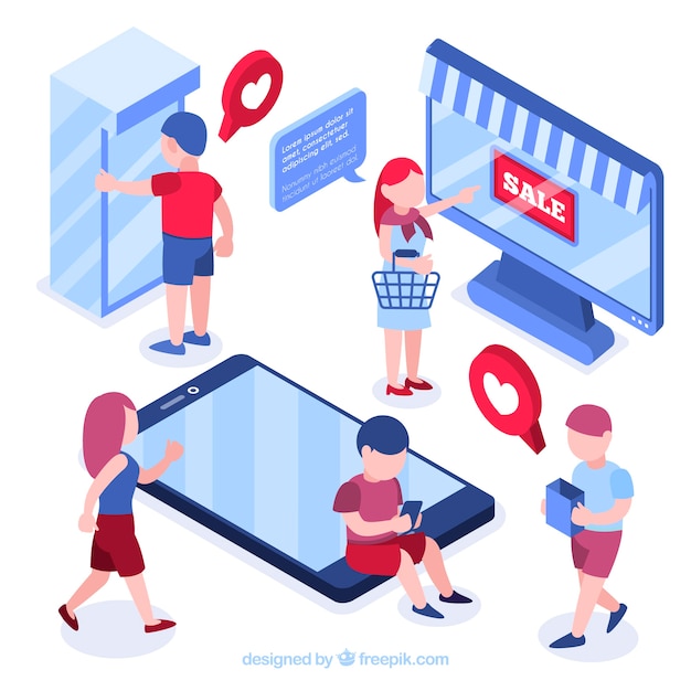 Shopping concept with people in isometric view