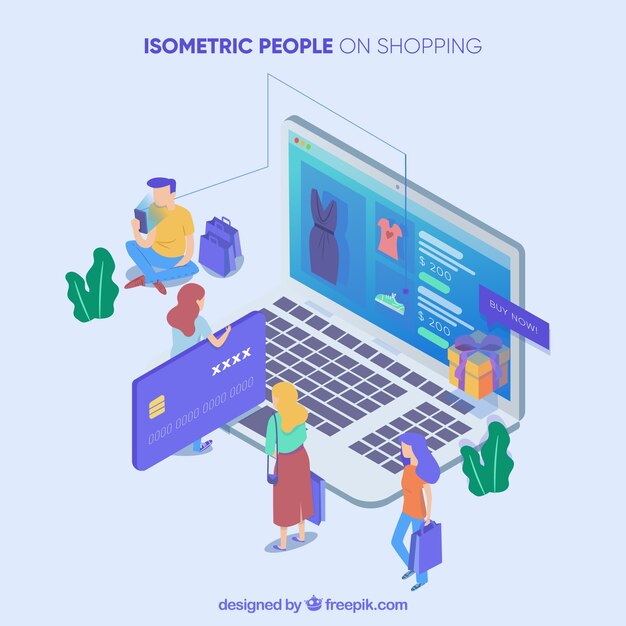 Shopping concept with people in isometric view