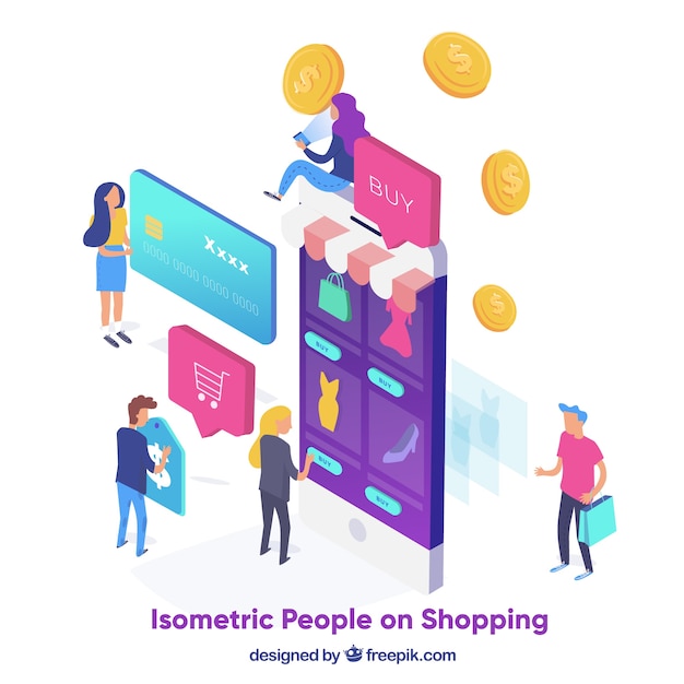 Shopping concept with people in isometric view