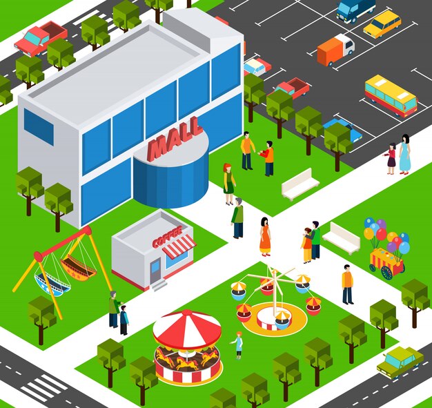 Shopping mall center isometric banner