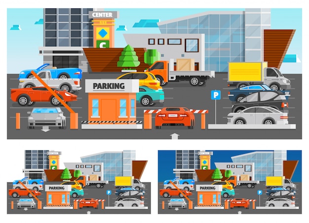 Free Vector shopping mall parking compositions set