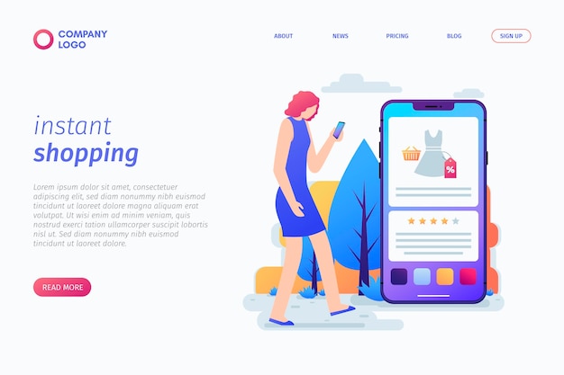 Shopping online landing page flat design