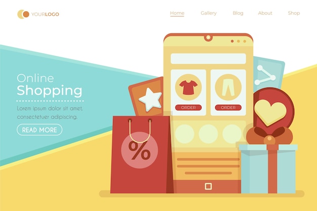 Shopping online landing page in flat design