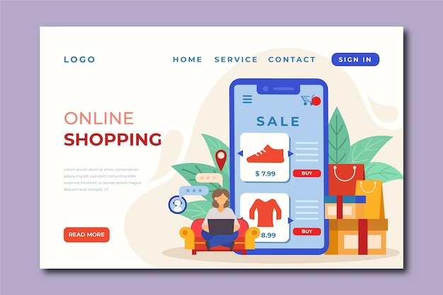 Shopping online landing page in flat design