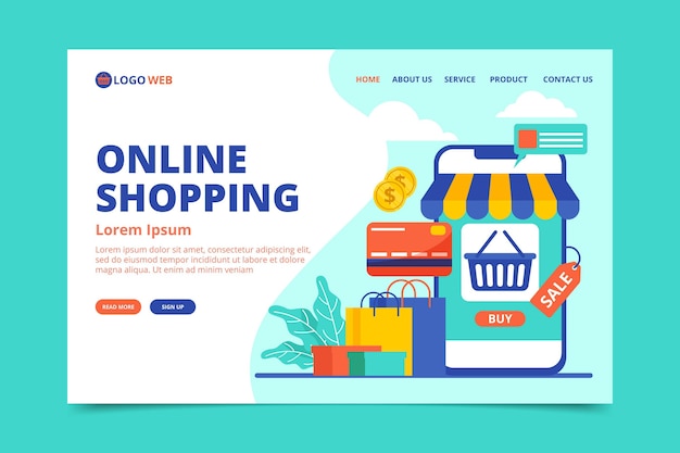 Shopping online landing page in flat design