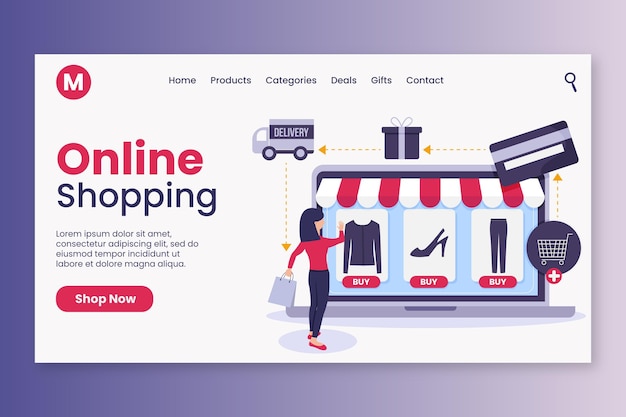 Shopping online landing page in flat design