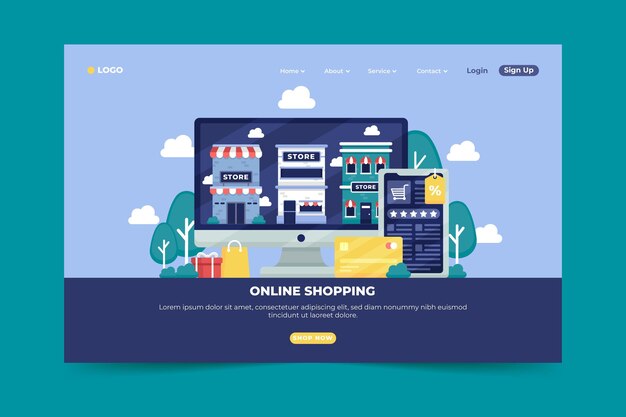 Shopping online landing page in flat design