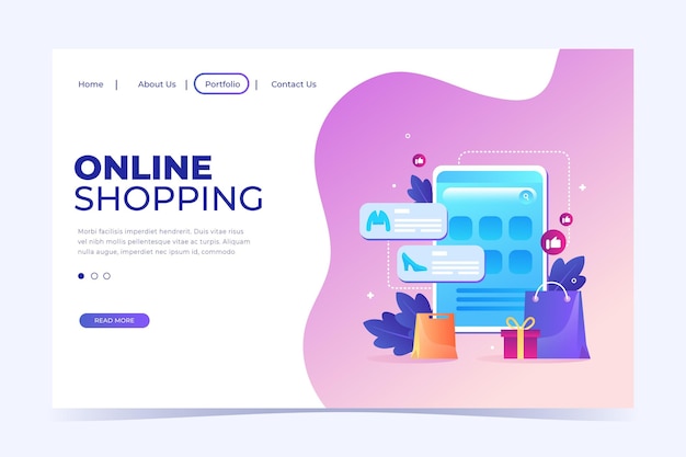 Shopping online landing page in flat design