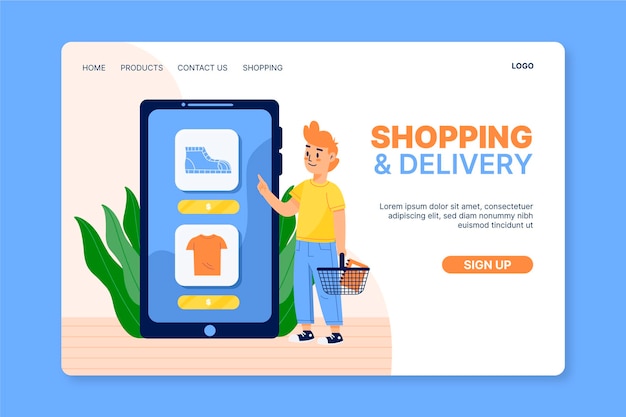 Shopping online landing page in flat design