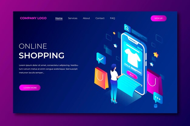 Shopping online landing page in isometric style