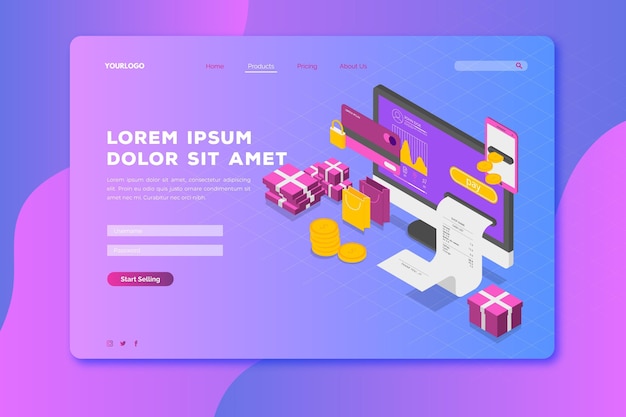Free Vector shopping online landing page style